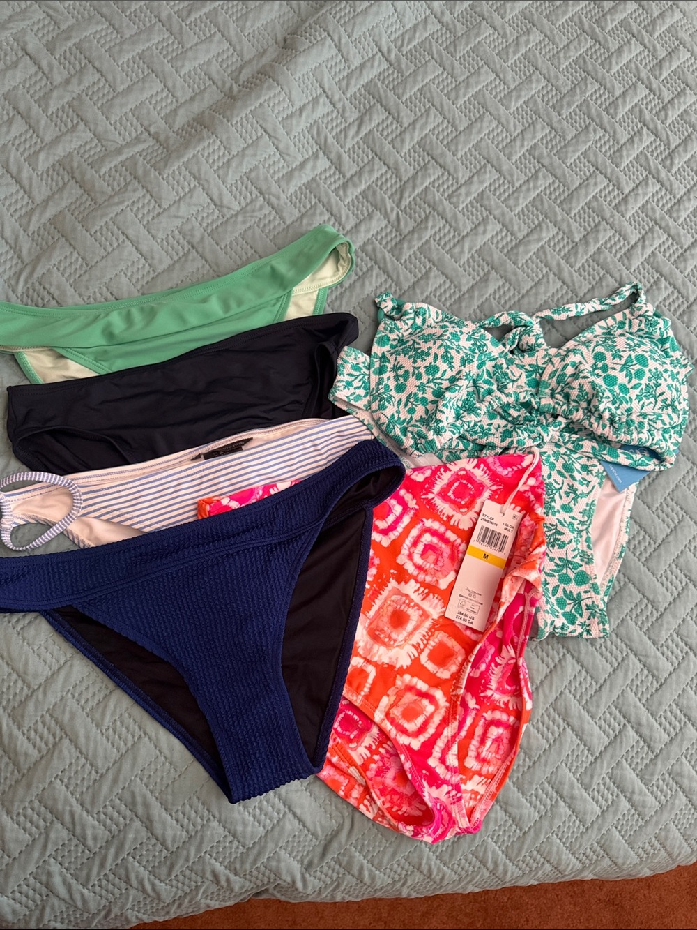 Mixed Bikini Bottoms and Floral Top - Green, Navy, Black, Pink & Coral